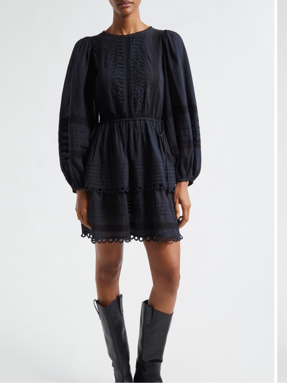 Pintuck & Lace Detail Mini Dress